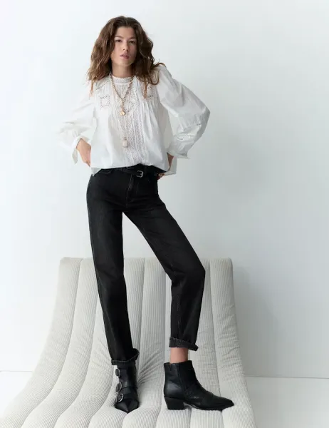 Per Una Mid Rise Straight Leg Ankle Grazer Jeans Black