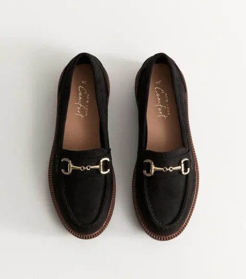 Women's Black Faux Suede Horsebit Details Loafers Vegan