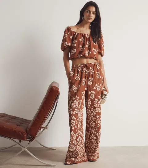 New Look Women's Brown Floral Print Wide Leg Trousers