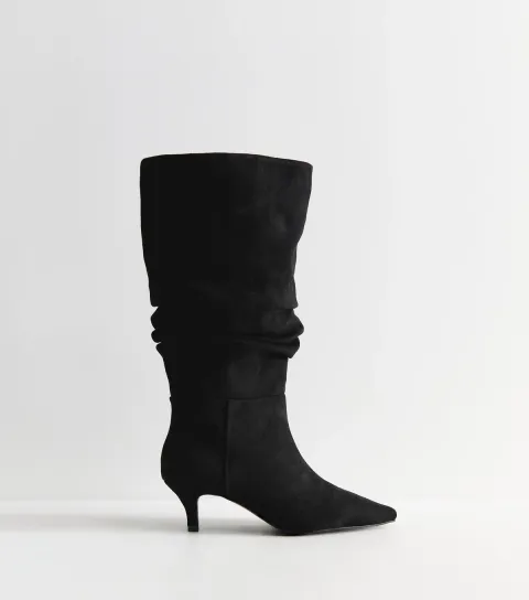New Look Women's Wide Fit Mink Faux Suede Ruched Pointed Knee Boots