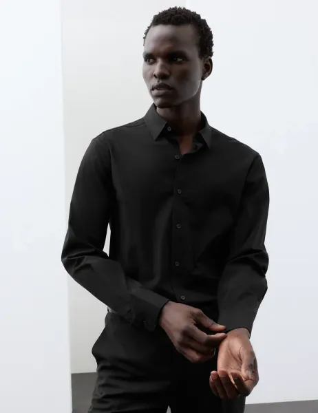 Autograph Regular Fit Cotton Stretch 360 Flex Shirt Black