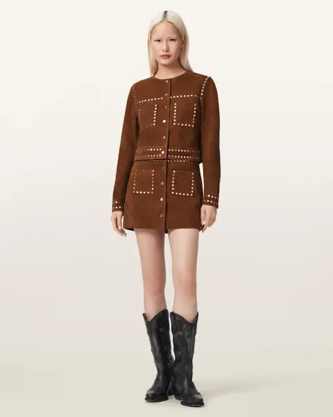 Alice Suede Studded Cropped Trucker Jacket