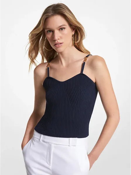 Ribbed Stretch Viscose Cropped Tank Top