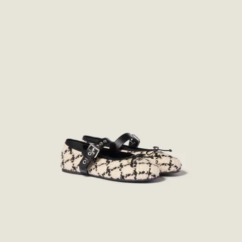 Bouclé check ballerinas