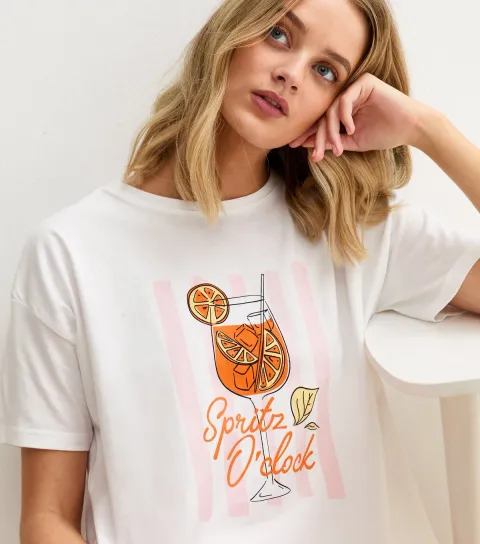 Women's White Spritz O' Clock Print T-Shirt and Shorts Pyjama Set