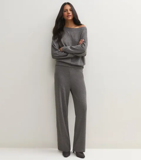New Look Women's Dark Grey Soft Touch Wide Leg Trousers