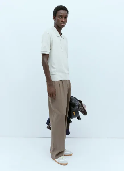 Rib Polo Shirt with Logo Patch