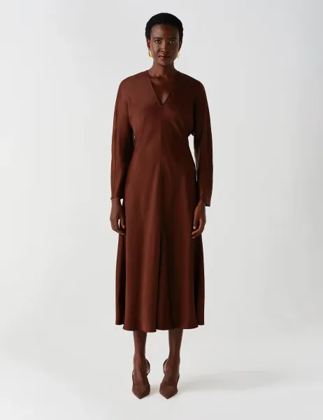 Ghost Satin V Neck Wrap Midaxi Column Dress Brown