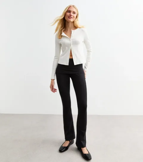 New Look Women's Black Foldover Kick Flare Leggings