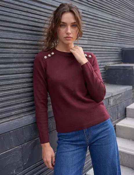 Roman Petite Button Jumper Burgundy Mix