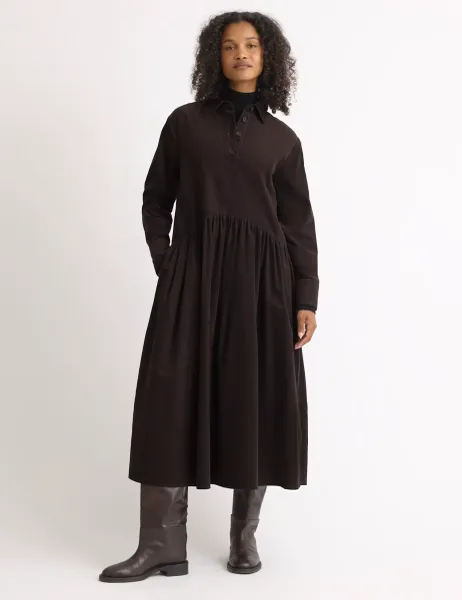 Cord Midi Skater Dress Brown