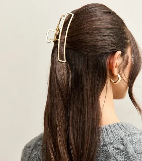 Gold Tone Rectangular Hair Claw Clip