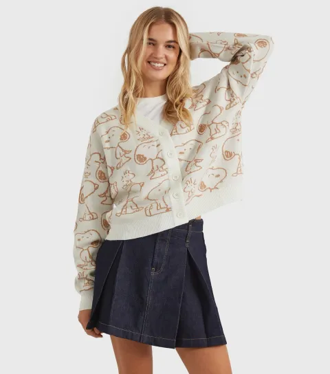 Women's White Snoopy Peanuts Tonal Cardigan