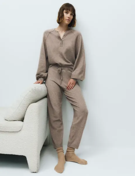 Marks & Spencer Knitted Loungewear Joggers Brown Marl
