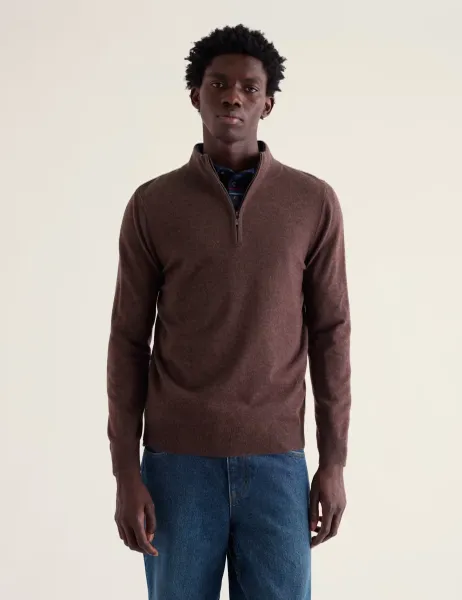 Seasalt Cornwall Merino Wool Rich Half Zip Jumper Brown
