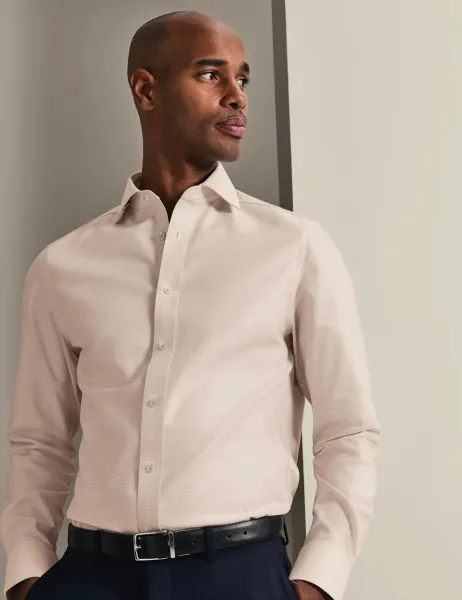 Charles Tyrwhitt Regular Fit Non Iron Pure Cotton Textured Shirt Stone