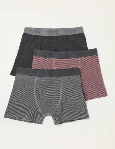 FatFace 3 Pack Cotton Rich Striped Boxers Burgundy Mix