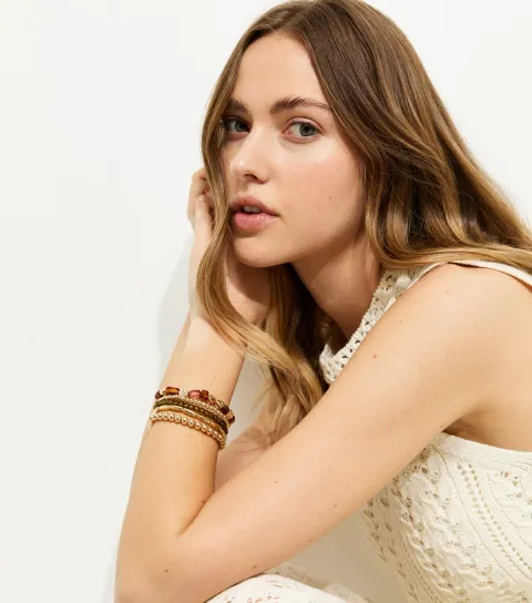 Pack of 5 Gold Tone Beaded Resin Bracelets