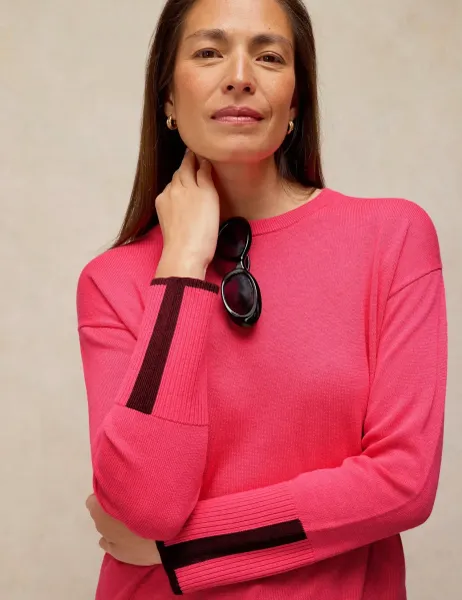 White Stuff Cotton Rich Crew Neck Jumper Pink