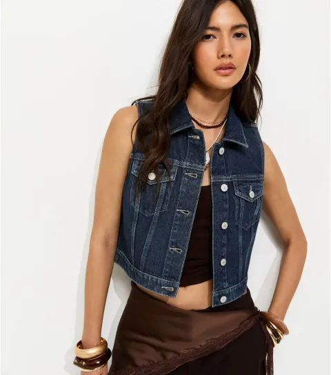 Women's Indigo Wash Cropped Denim Waistcoat