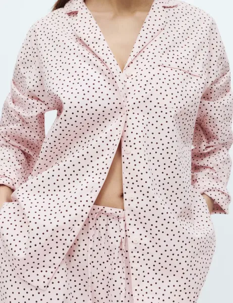 Marks & Spencer Pure Cotton Polka Dot Revere Pyjama Set Pink Mix