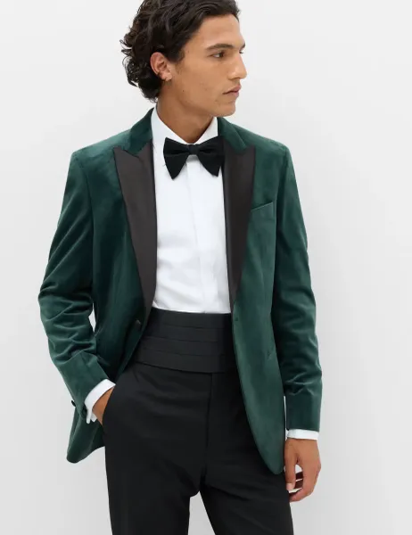 Marks & Spencer Tailored Fit Velvet Tuxedo Jacket Dark Evergreen