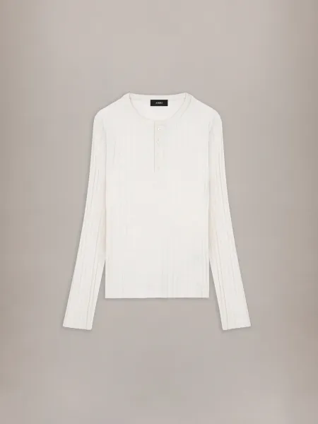 SCRIPT KNIT HENLEY - Alabaster