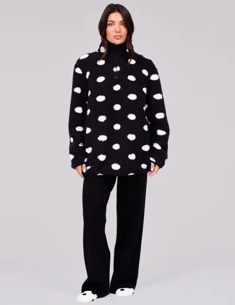 Loungeable Polka Dot Fleece Quarter Zip Sweatshirt