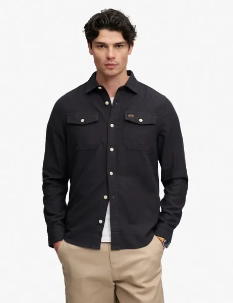 Superdry & Co Relaxed Fit Pure Cotton Herringbone Shirt Black