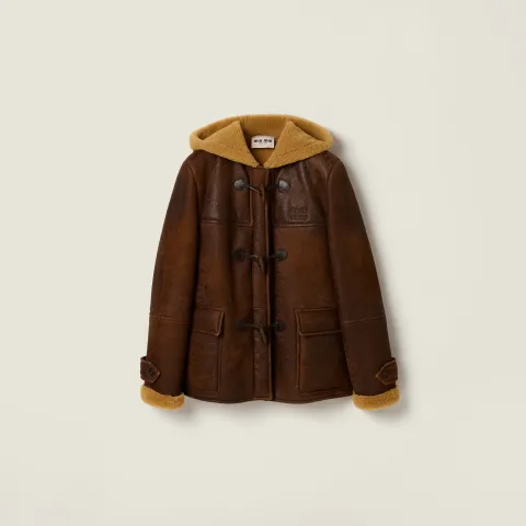 Waxed shearling duffle coat