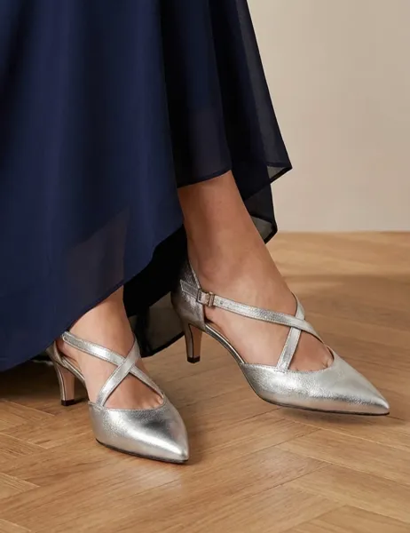 Jones Bootmaker Wide Fit Leather Stiletto Heel Court Shoes Silver