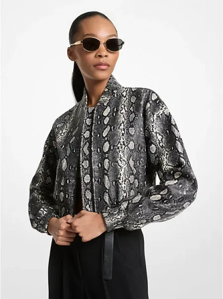 Snake Embossed Leather Blouson Jacket