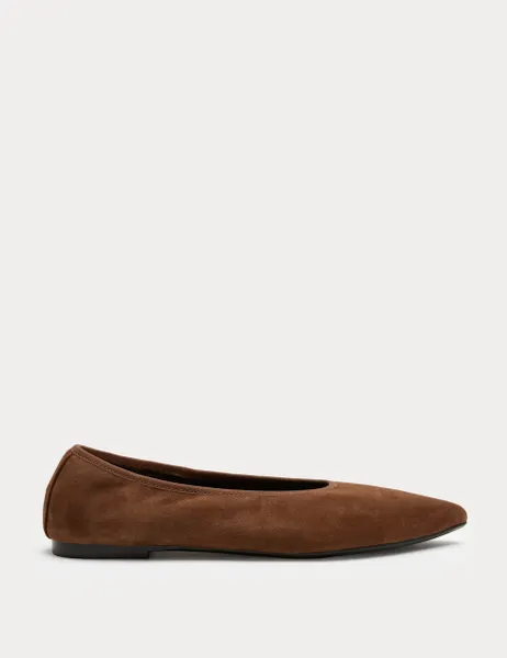 Marks & Spencer Suede Flat Pointed Toe Ballet Pumps Dark Tan