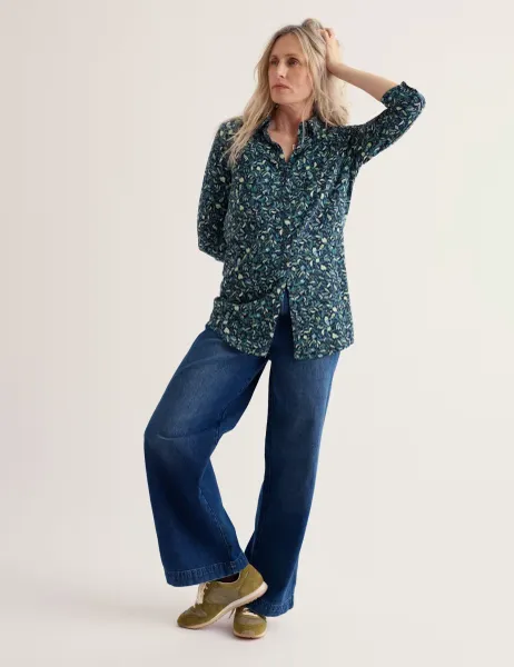 Cotton Modal Blend Floral Button Through Tunic Navy Mix