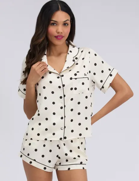 Boux Avenue Satin Polka Dot Shortie Set Ivory Mix