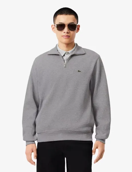 Lacoste Pure Cotton Half Zip Funnel Neck Sweatshirt Grey