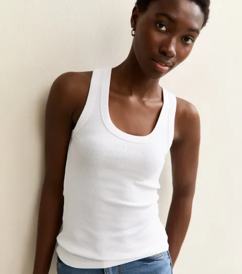 Women's Tall White Ribbed Scoop Neck Vest