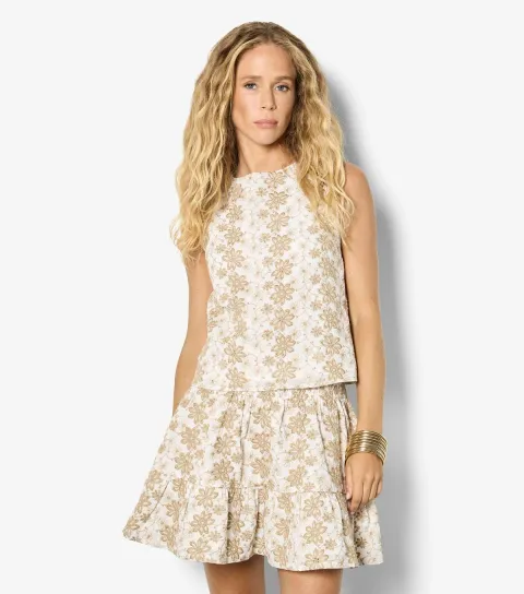 Women's White Floral Embroidered Sleeveless Top
