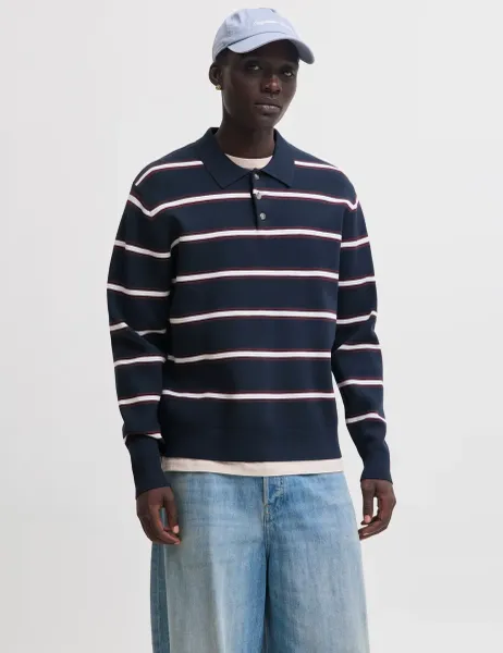 Jack & Jones Striped Polo Shirt Navy Mix