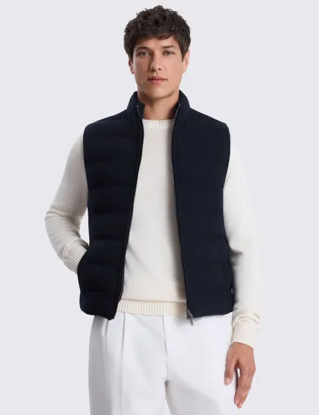 Moss Flannel Padded Funnel Neck Zip Up Gilet Navy
