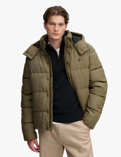Superdry & Co Hooded Checked Puffer Jacket Brown Mix