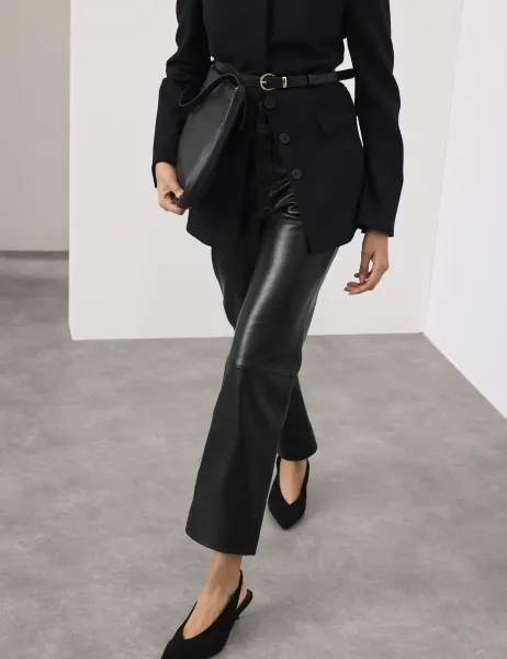Autograph Leather Straight Leg Trousers Black
