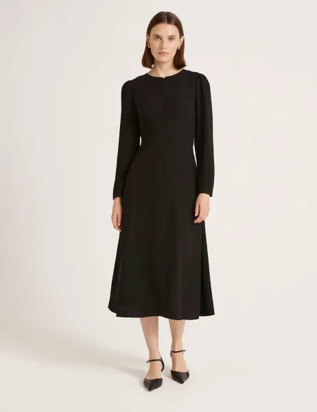 Finery London Crepe Zip Front Midi Waisted Dress Black