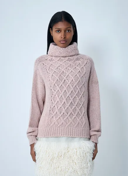 Wool-Blend Cable Knit Sweater