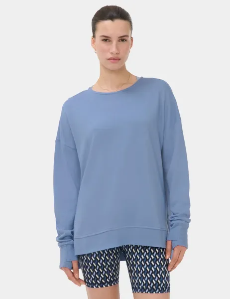 Sweaty Betty After Class Cotton Blend Relaxed Sweatshirt Blue Denim