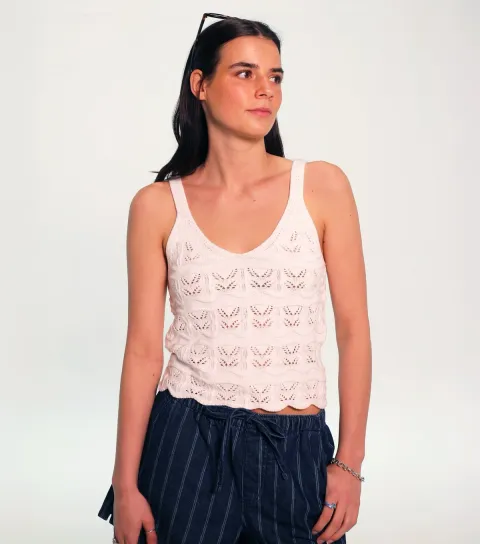 Women's White Cotton Pointelle Cami Top