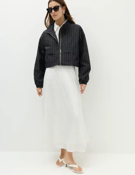 Marks & Spencer Lyocell Rich Checked Midi Skirt Ivory Mix