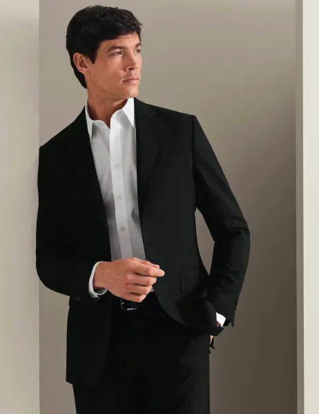 Charles Tyrwhitt Slim Fit Super 120s Wool Sharkskin Suit Jacket Black