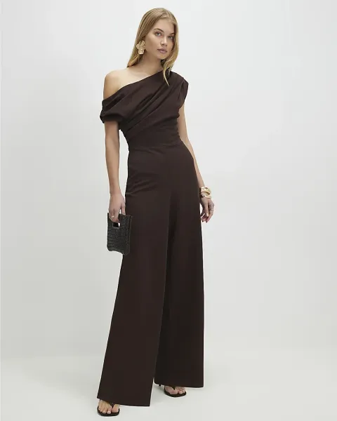 River Island Short Sleeve Asymmetric Drape Jumpsuit