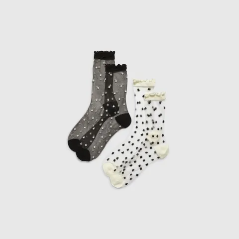 River Island White And Black Polka Dot Sock 2 Pack